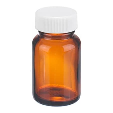 Cp Lab Safety. Wheaton 1 oz Amber Wide Mouth Packer Bottles, PP/PTFE Lined Caps, Case of 24 W216945